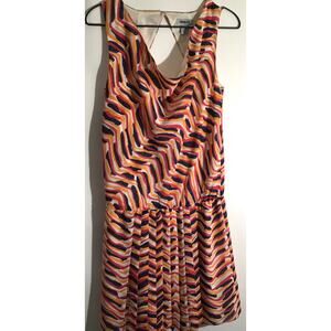 DKNY Women's Size 0 Multi-Color Cowl Neck Sleeveless Cut Out Back Pleated Dress